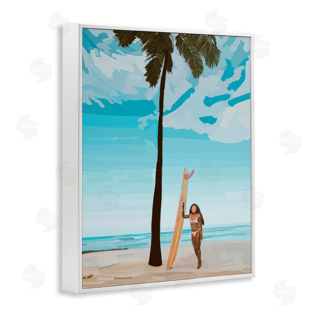 Amelia Noyes Tropical Beach Day Girl White Framed Giclee Wall Art Print