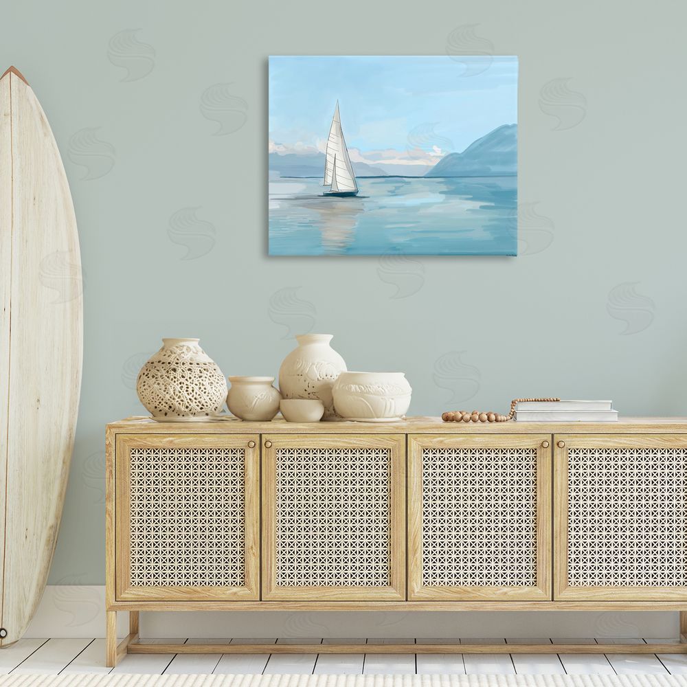 Amelia Noyes Peaceful Sailboat on Water Canvas Wall Art Print in Room