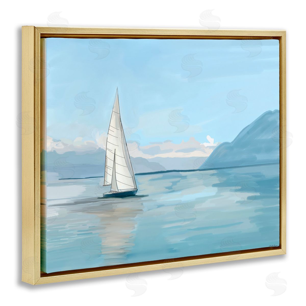 Amelia Noyes Peaceful Sailboat on Water Gold Floating Frame Canvas Wall Art Print