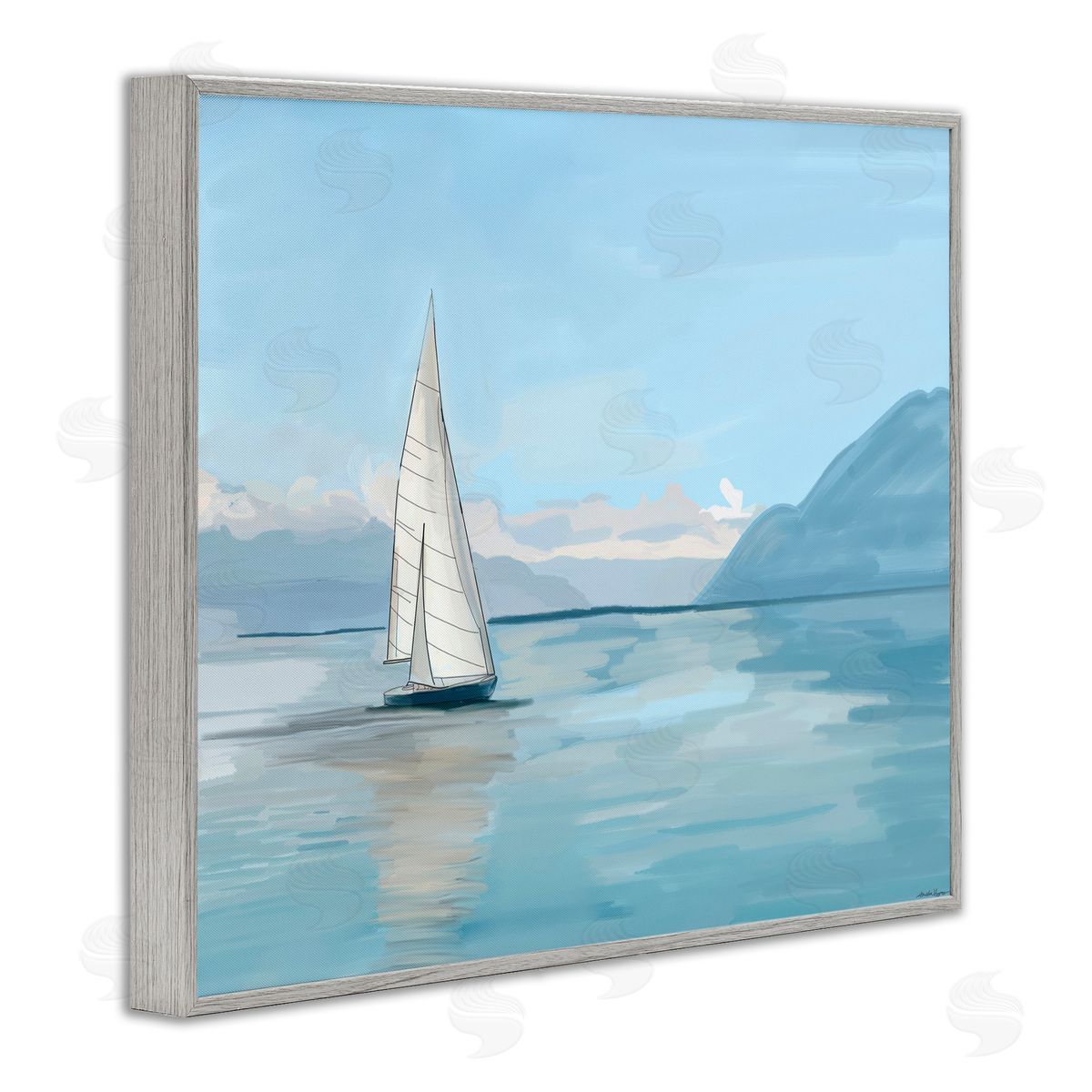 Amelia Noyes Peaceful Sailboat on Water Gray Framed Giclee Wall Art Print