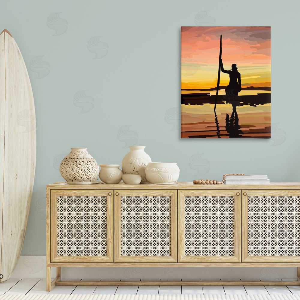 Amelia Noyes Sunset Surfer Silhouette Canvas Wall Art Print in Room