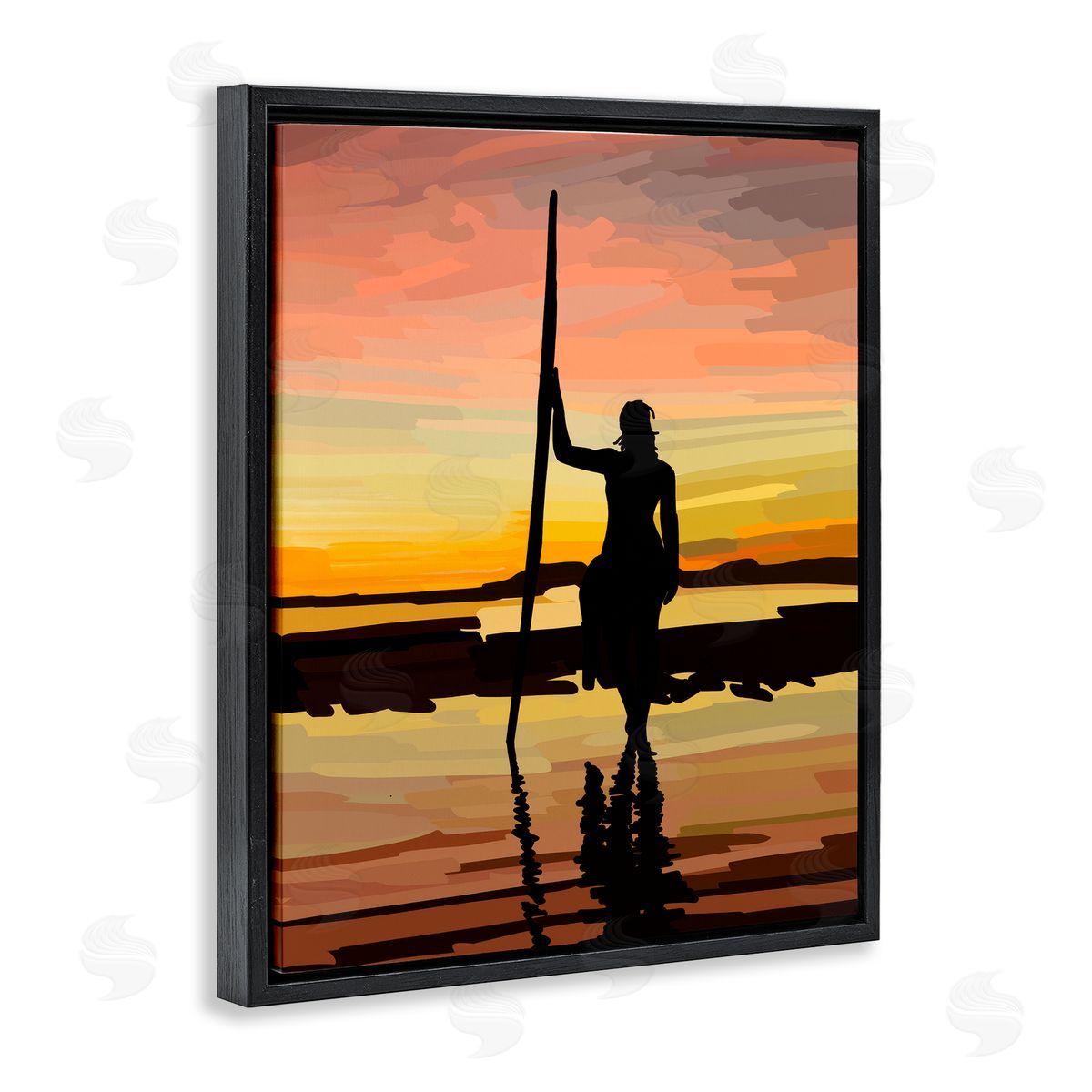 Amelia Noyes Sunset Surfer Silhouette Black Floating Frame Canvas Wall Art Print