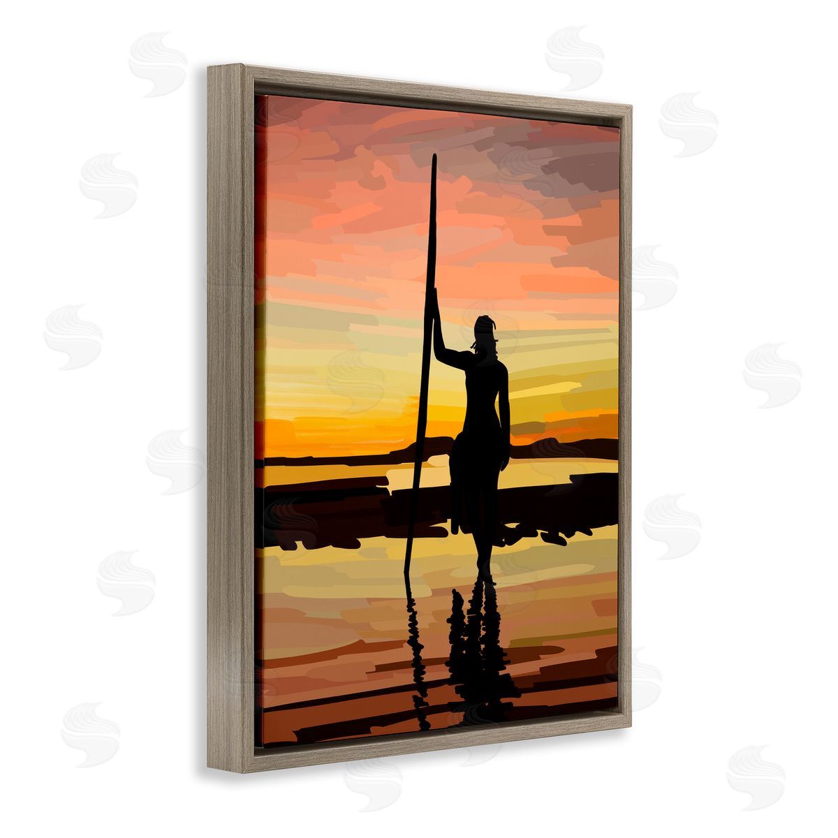 Amelia Noyes Sunset Surfer Silhouette Brown Floating Frame Canvas Wall Art Print