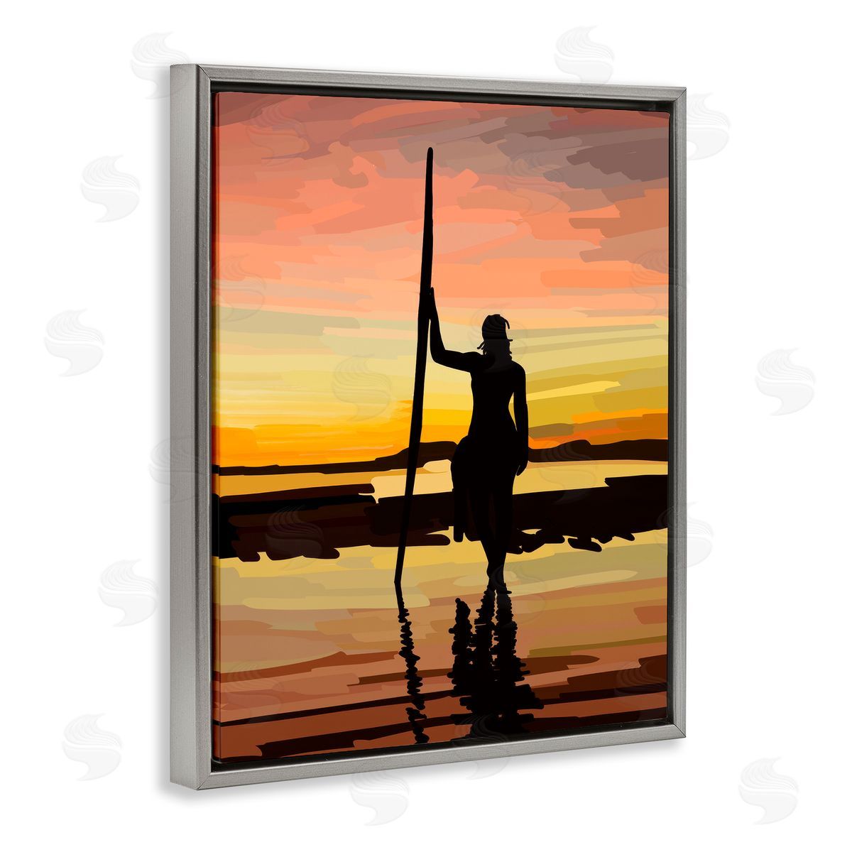 Amelia Noyes Sunset Surfer Silhouette Gray Floating Frame Canvas Wall Art Print