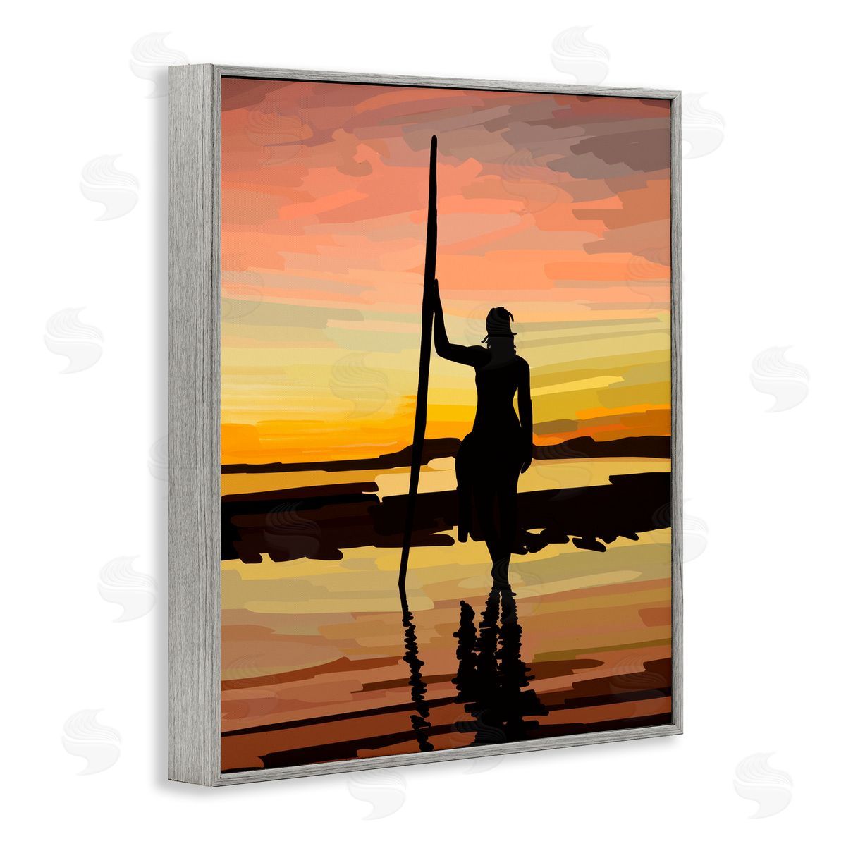 Amelia Noyes Sunset Surfer Silhouette Gray Framed Giclee Wall Art Print