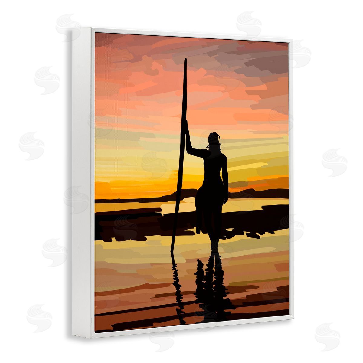Amelia Noyes Sunset Surfer Silhouette White Framed Giclee Wall Art Print