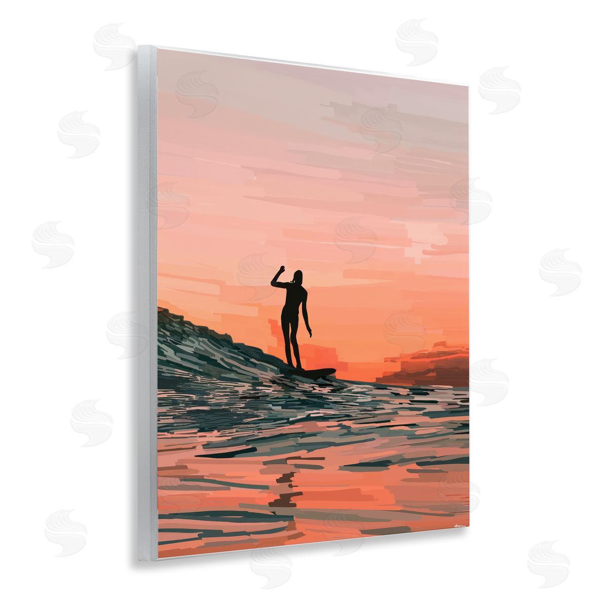 Amelia Noyes Woman Surfing at Sunset Wooden Wall Plaque Art Print