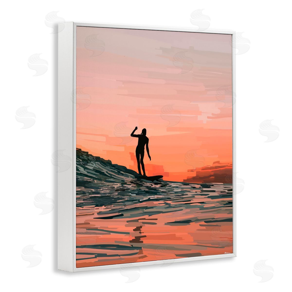 Amelia Noyes Woman Surfing at Sunset White Framed Giclee Wall Art Print
