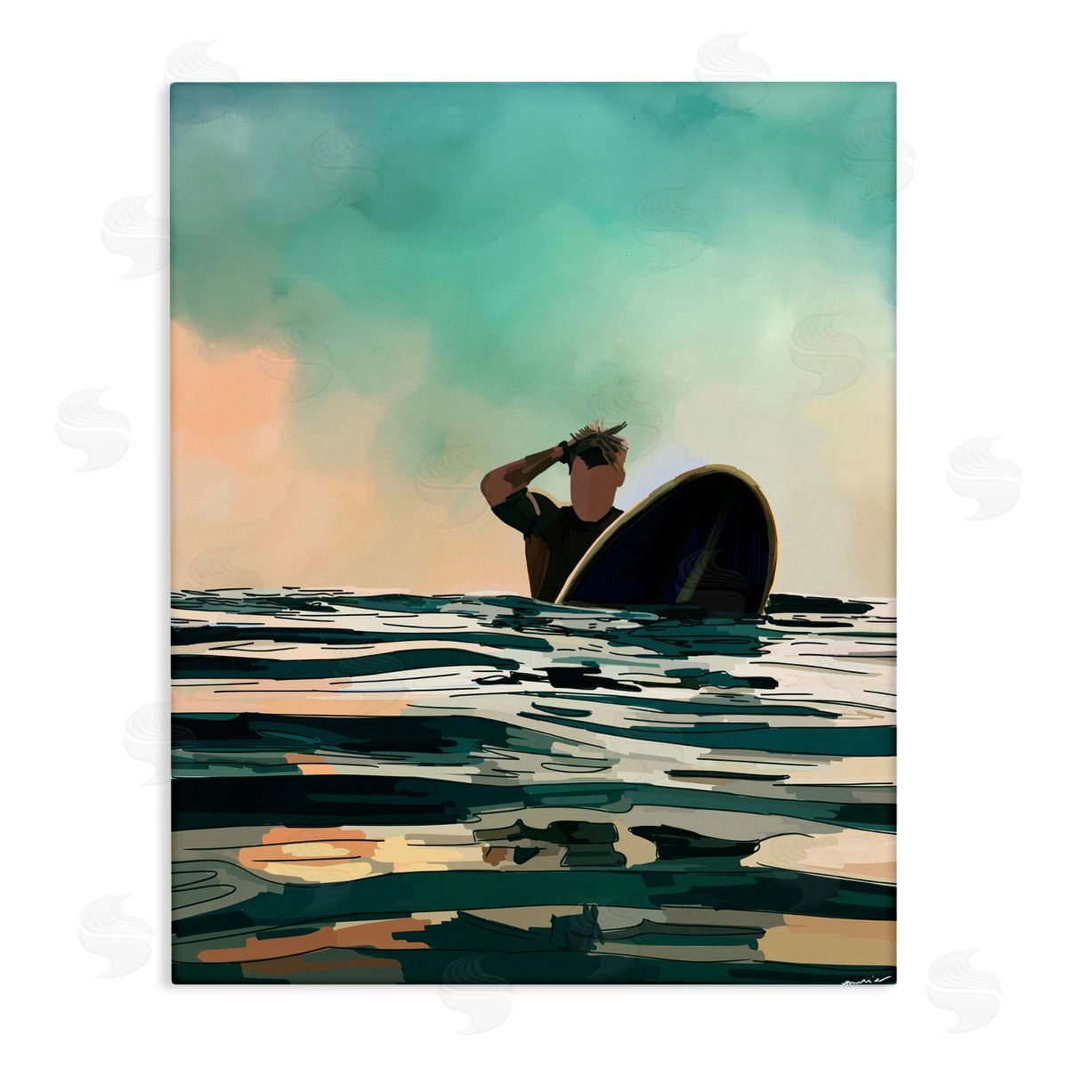 Amelia Noyes Surfer with Ocean Reflection Canvas Wall Art Print