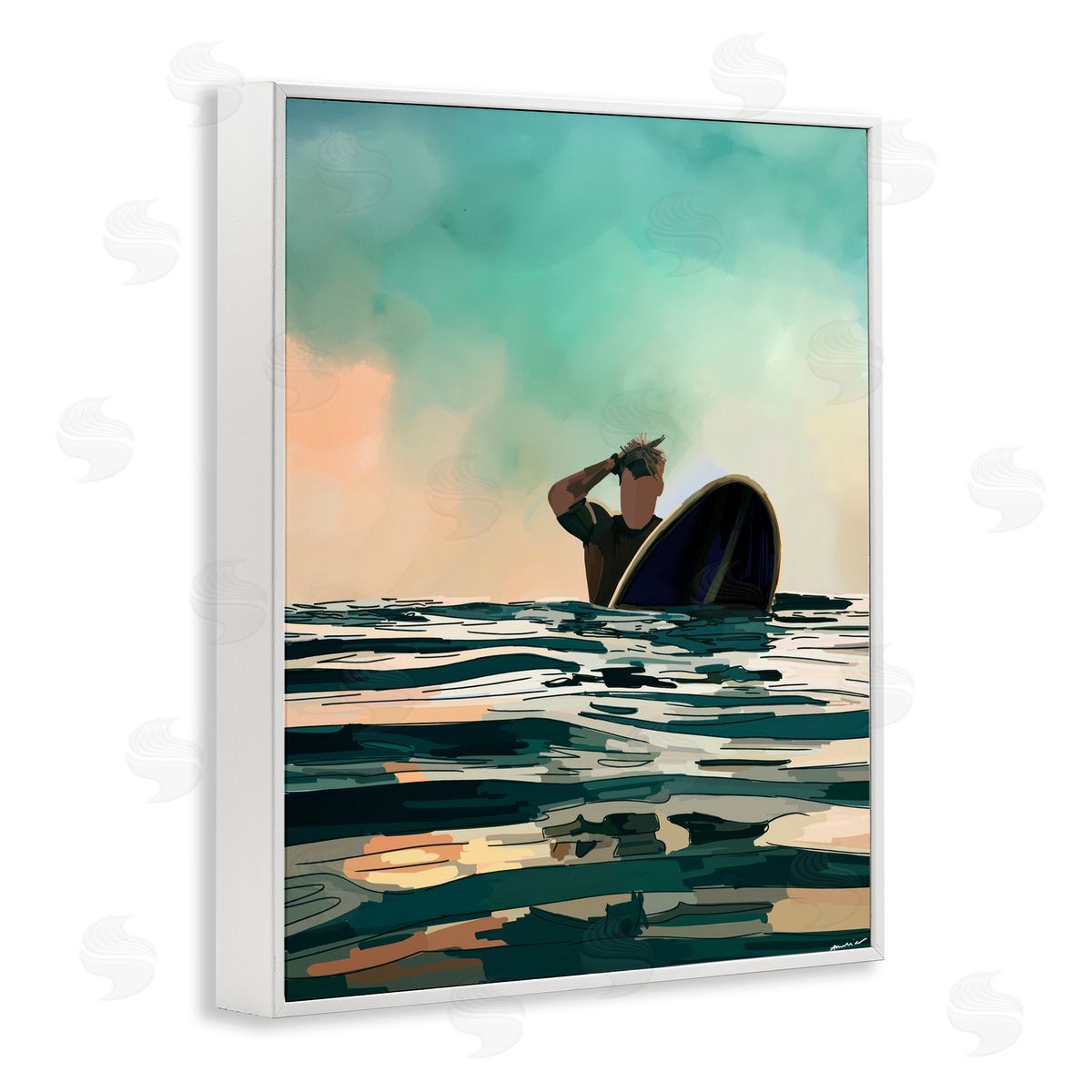 Amelia Noyes Surfer with Ocean Reflection White Framed Giclee Wall Art Print