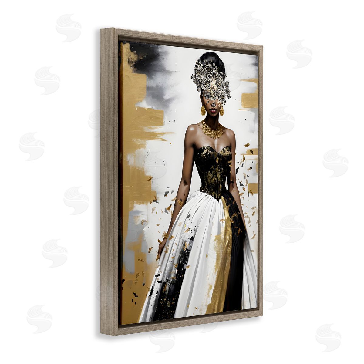 Kim Allen Elegant Woman Beautiful Gown Brown Floating Frame Canvas Wall Art Print