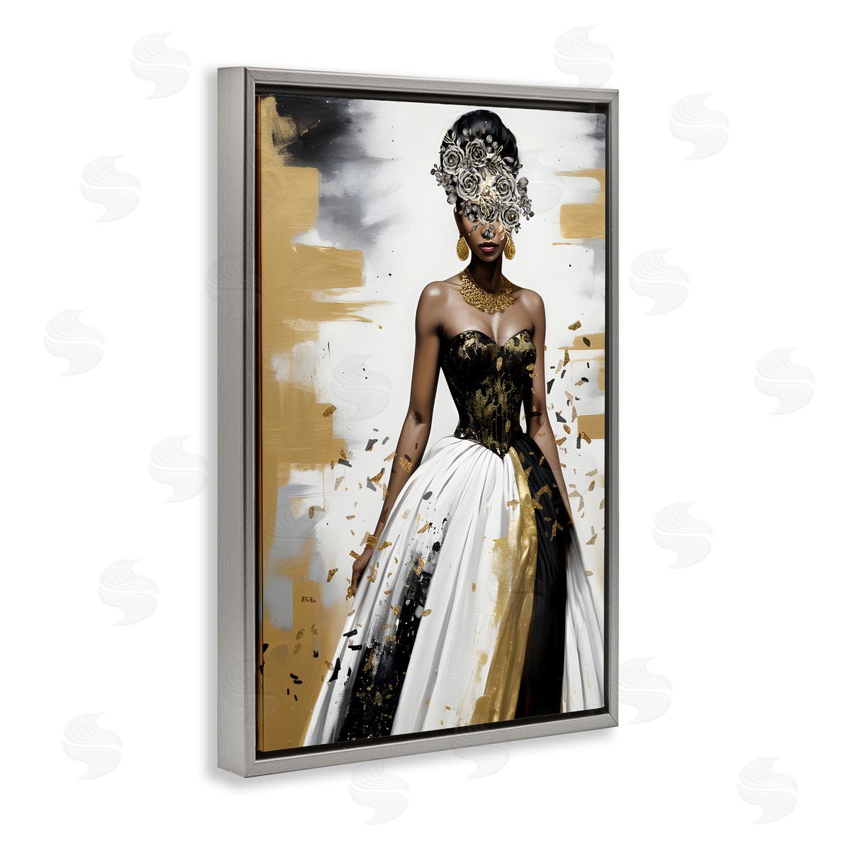 Kim Allen Elegant Woman Beautiful Gown Gray Floating Frame Canvas Wall Art Print