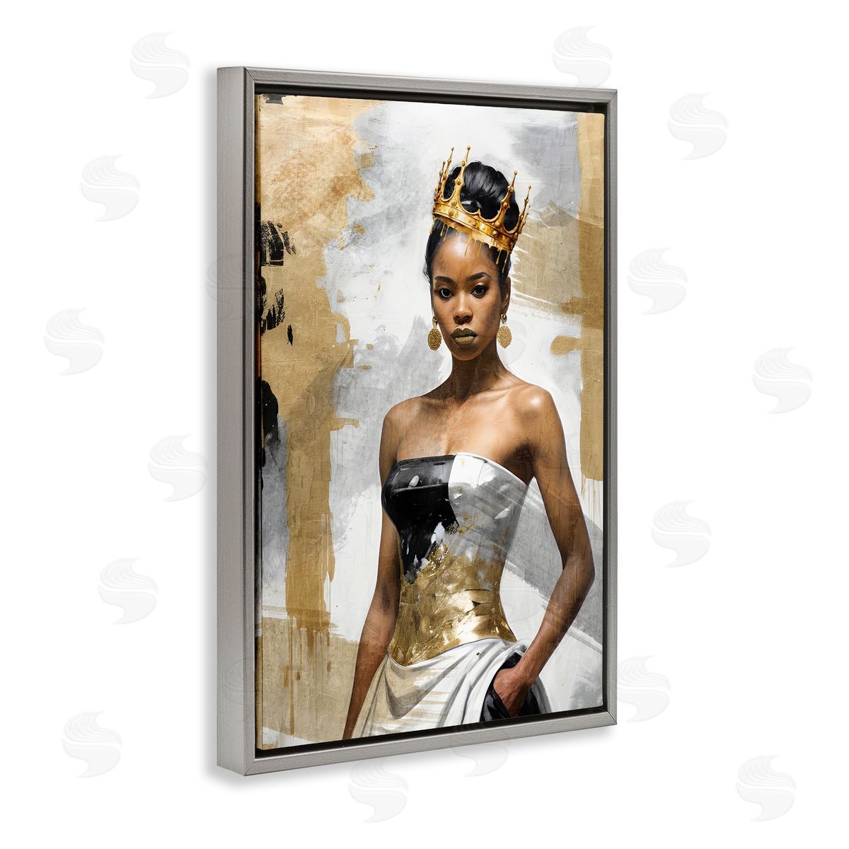 Kim Allen Glam Abstraction Woman Gray Floating Frame Canvas Wall Art Print