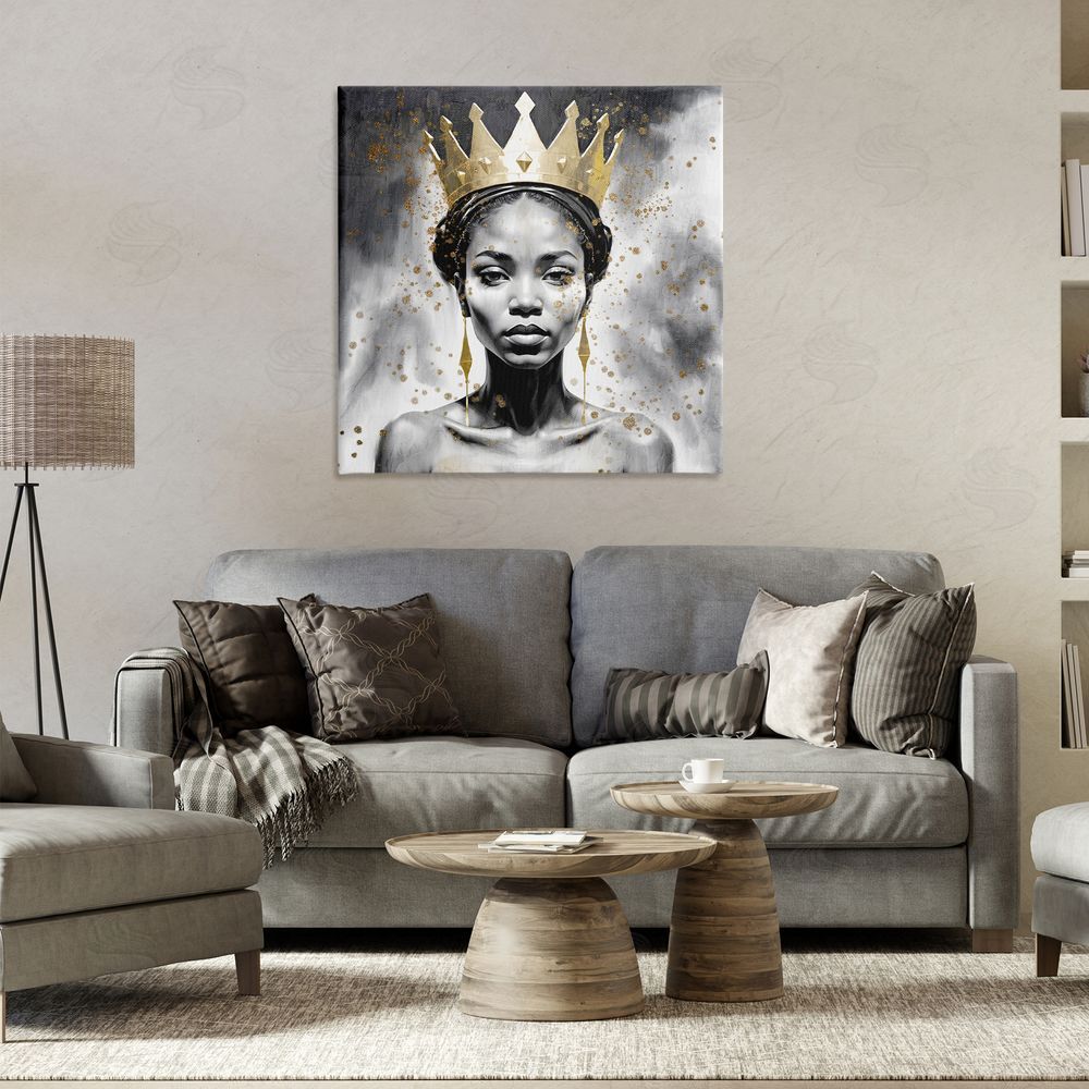 Kim Allen Woman in Crown Gazing Canvas Wall Art Print in Room