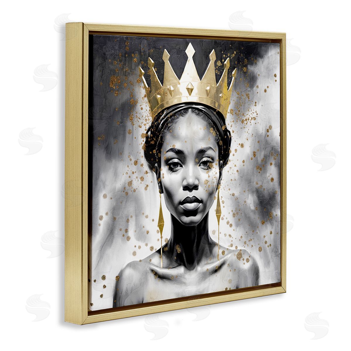 Kim Allen Woman in Crown Gazing Gold Floating Frame Canvas Wall Art Print