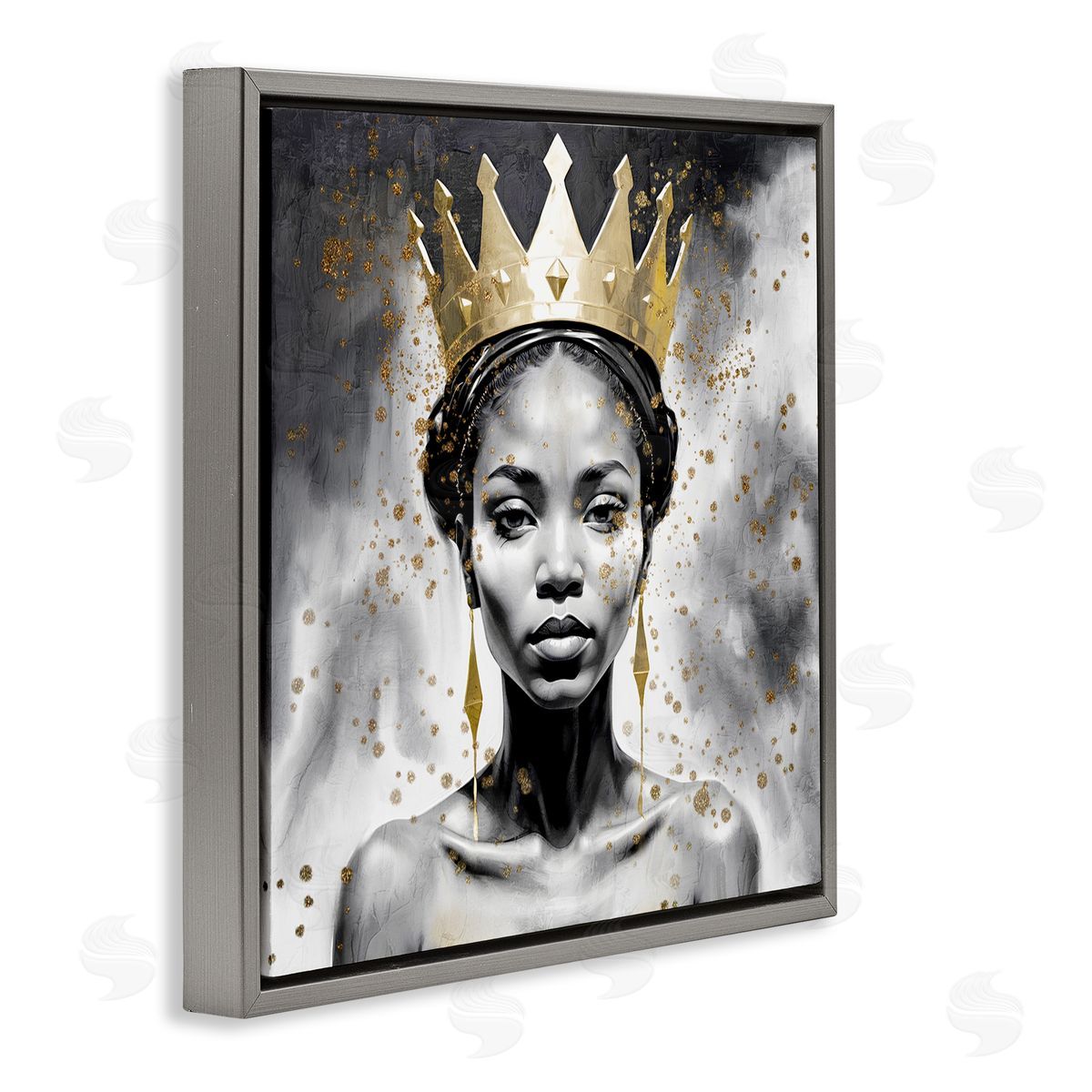 Kim Allen Woman in Crown Gazing Gray Floating Frame Canvas Wall Art Print