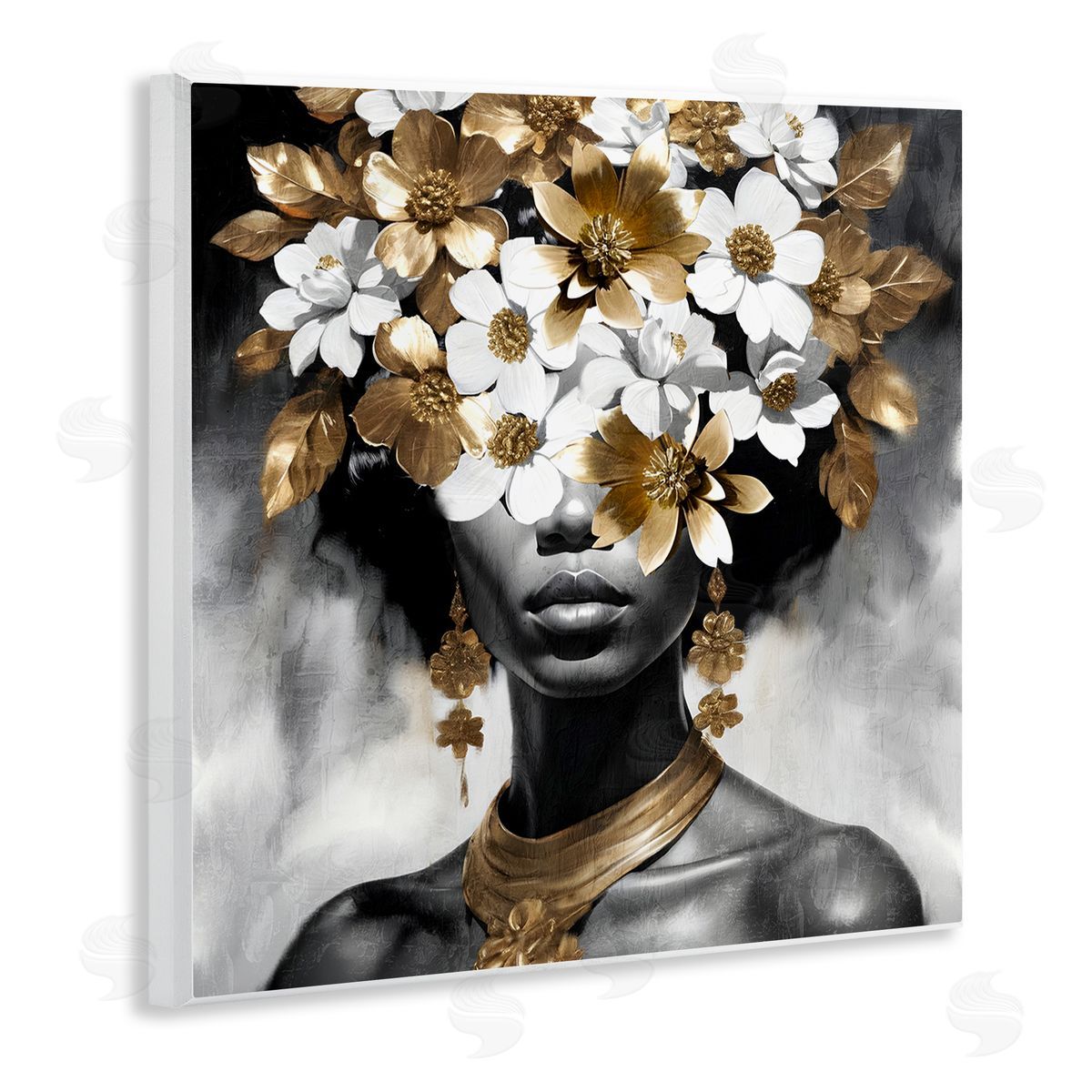 Kim Allen Woman & Gold Flowers Wooden Wall Plaque Art Print