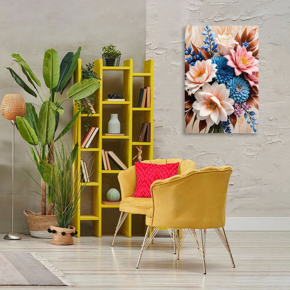 Yuri Khrushch Pink & Blue Mixed Bouquet Canvas Wall Art Print in Room