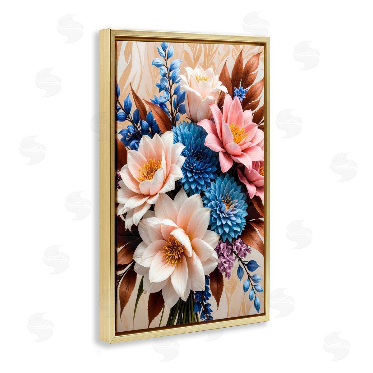 Yuri Khrushch Pink & Blue Mixed Bouquet Gold Floating Frame Canvas Wall Art Print