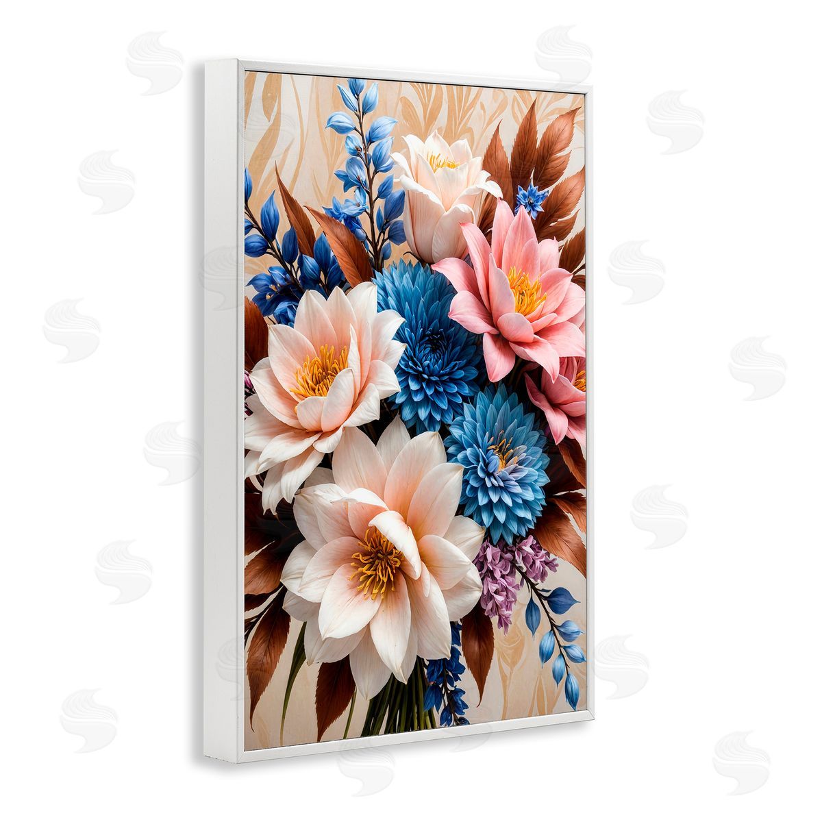 Yuri Khrushch Pink & Blue Mixed Bouquet White Framed Giclee Wall Art Print