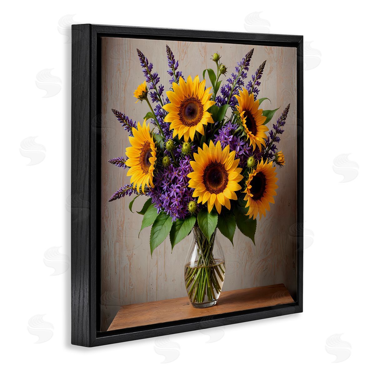 Yuri Khrushch Sunflower & Lavender Bouquet Black Floating Frame Canvas Wall Art Print