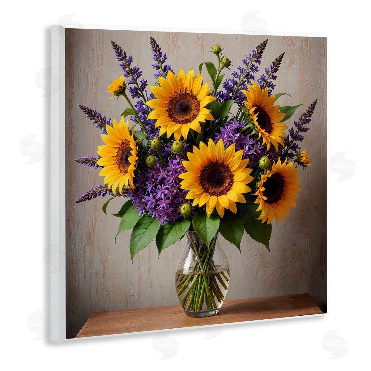 Yuri Khrushch Sunflower & Lavender Bouquet Wooden Wall Plaque Art Print