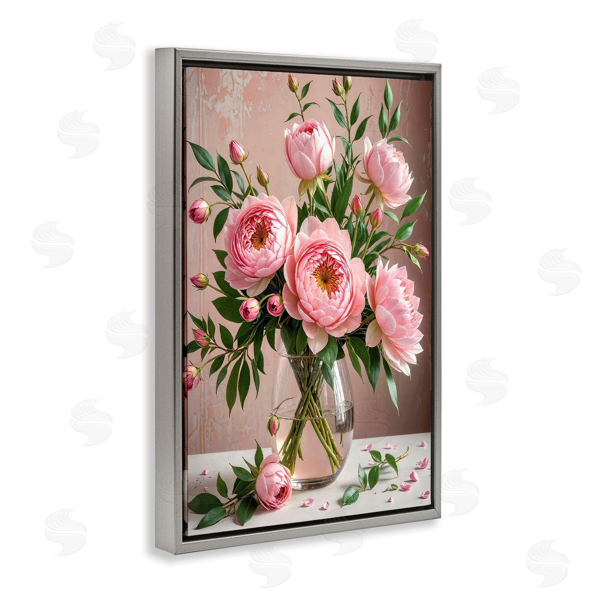 Yuri Khrushch Elegant Peonies in Vase Gray Floating Frame Canvas Wall Art Print