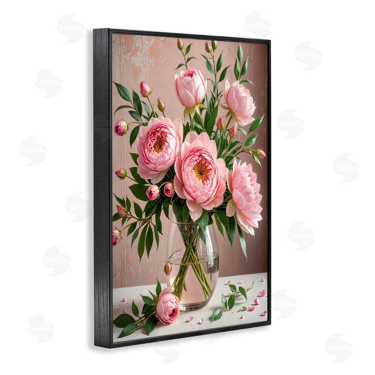 Yuri Khrushch Elegant Peonies in Vase Black Framed Giclee Wall Art Print