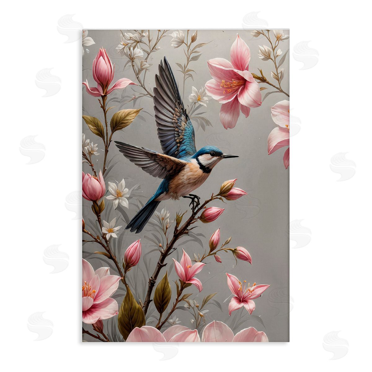 Yuri Khrushch Soft Pink Florals with Bird Canvas Wall Art Print
