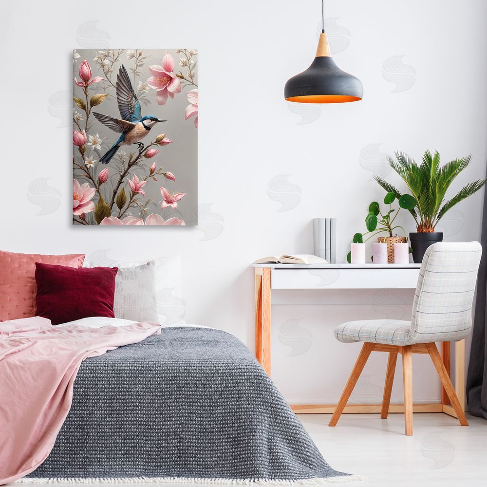Yuri Khrushch Soft Pink Florals with Bird Canvas Wall Art Print in Room