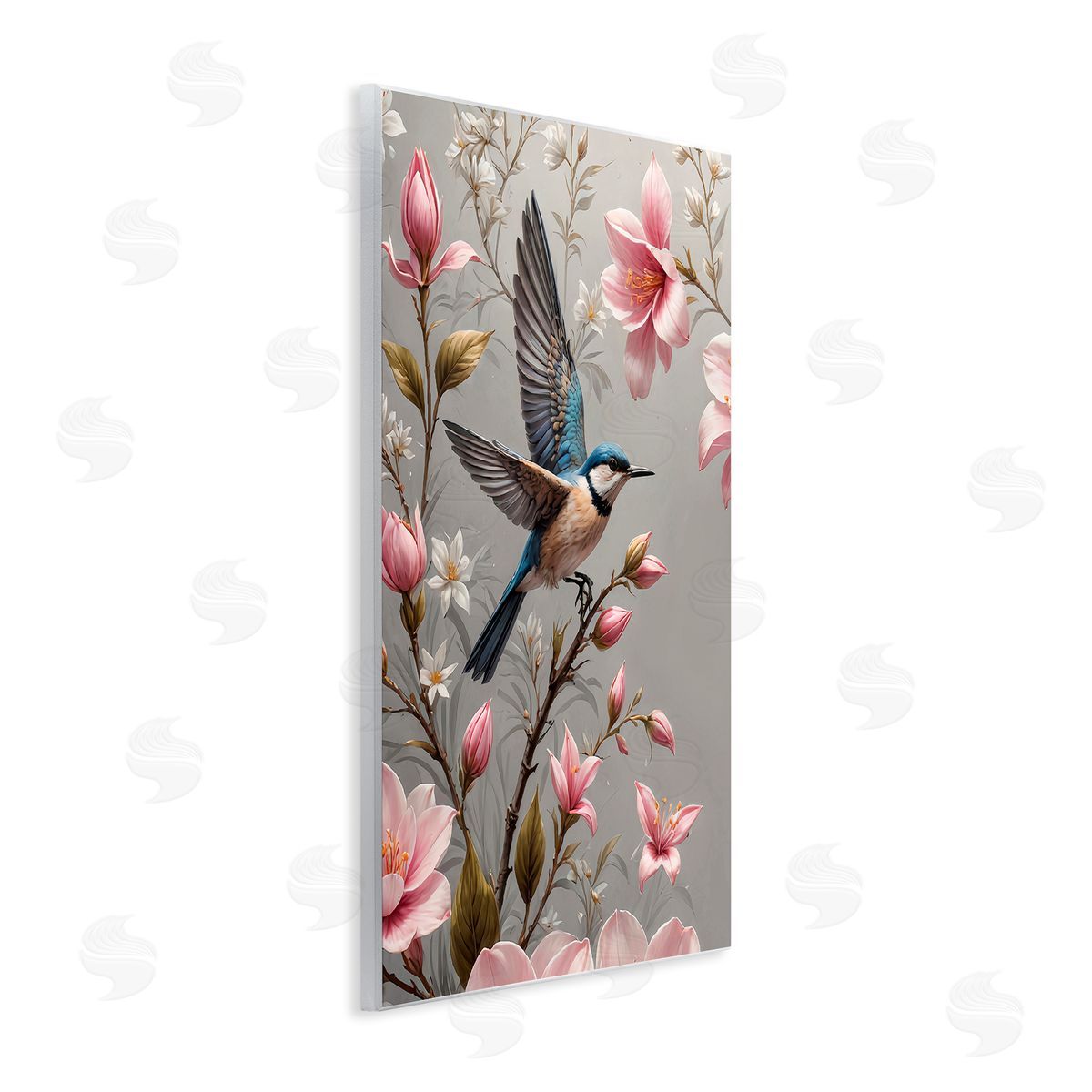 Yuri Khrushch Soft Pink Florals with Bird Wooden Wall Plaque Art Print