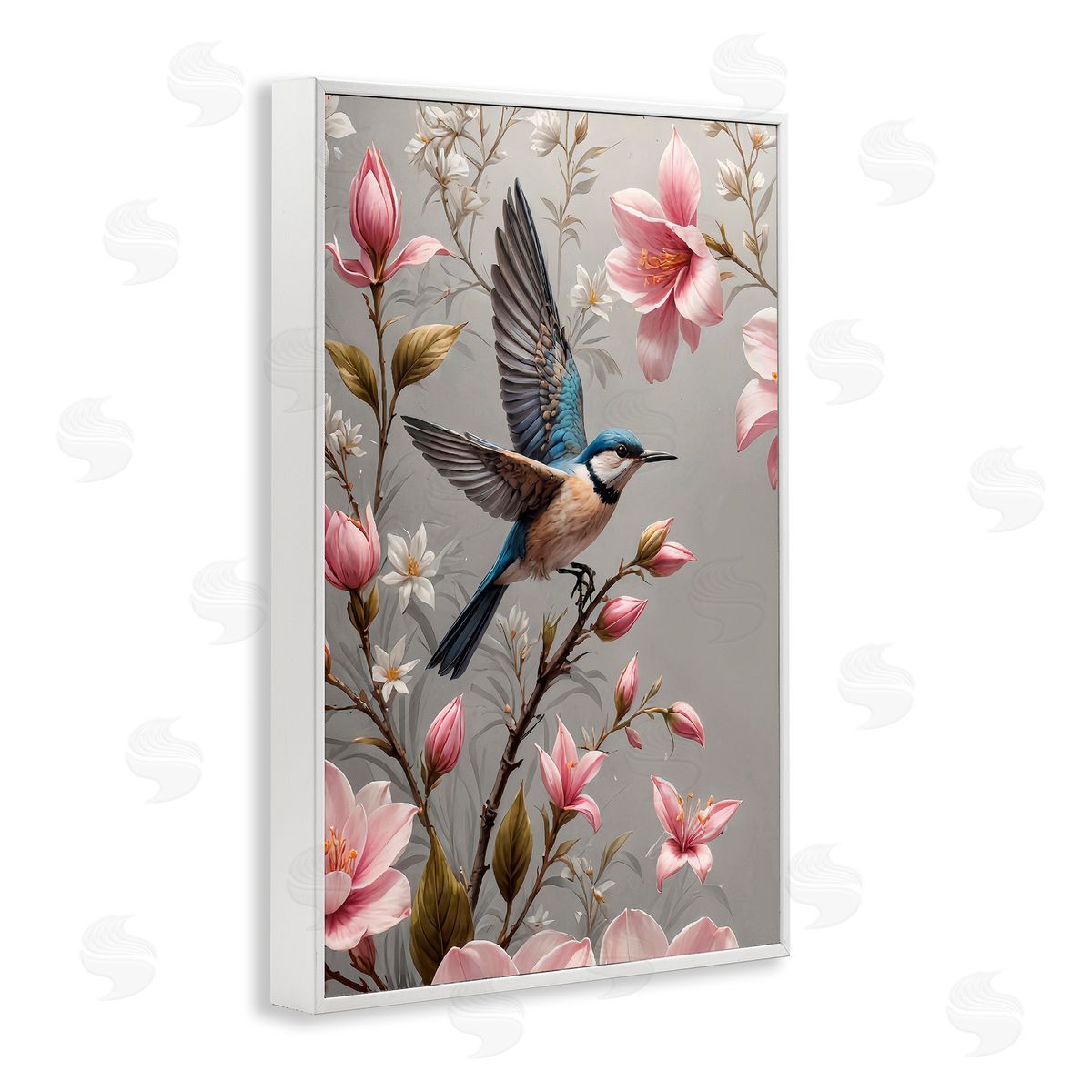 Yuri Khrushch Soft Pink Florals with Bird White Framed Giclee Wall Art Print