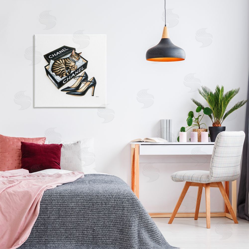 Amanda Greenwood Sleeping Cat in Shoe Box Canvas Wall Art Print in Room