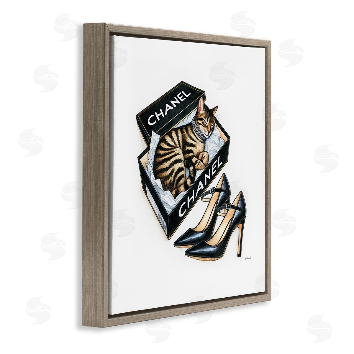 Amanda Greenwood Sleeping Cat in Shoe Box Brown Floating Frame Canvas Wall Art Print