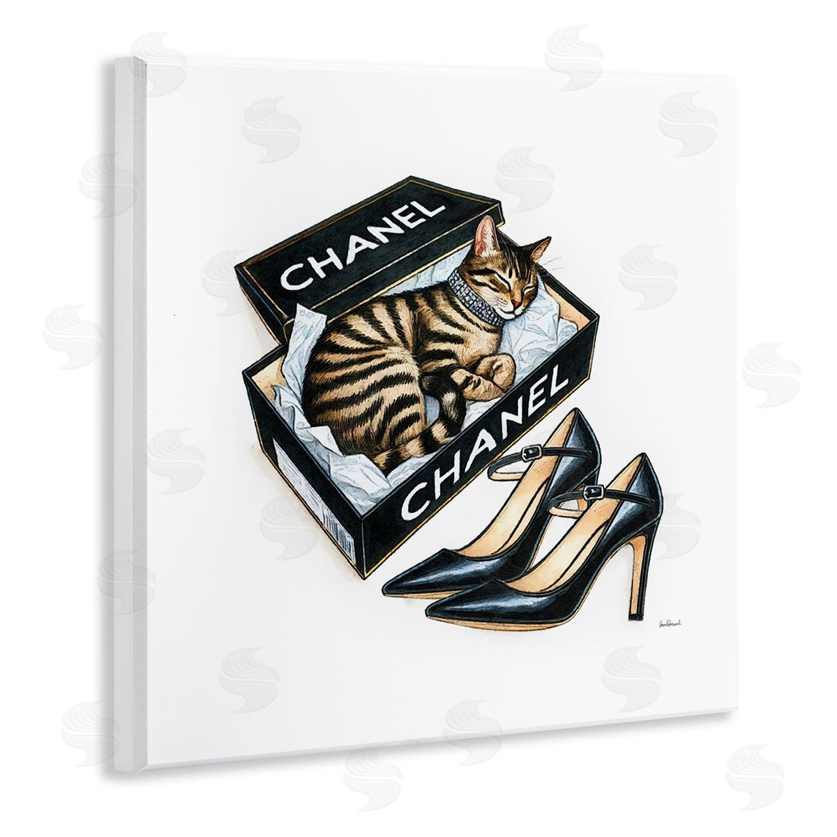 Amanda Greenwood Sleeping Cat in Shoe Box Wooden Wall Plaque Art Print