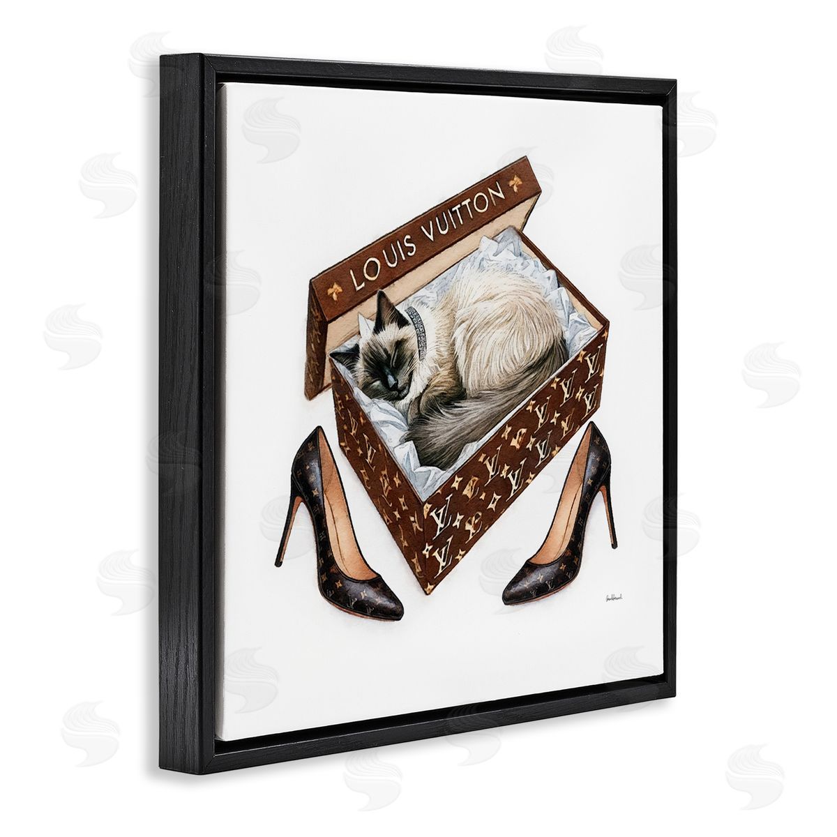 Amanda Greenwood Kitty Sleeping Heels Box Black Floating Frame Canvas Wall Art Print