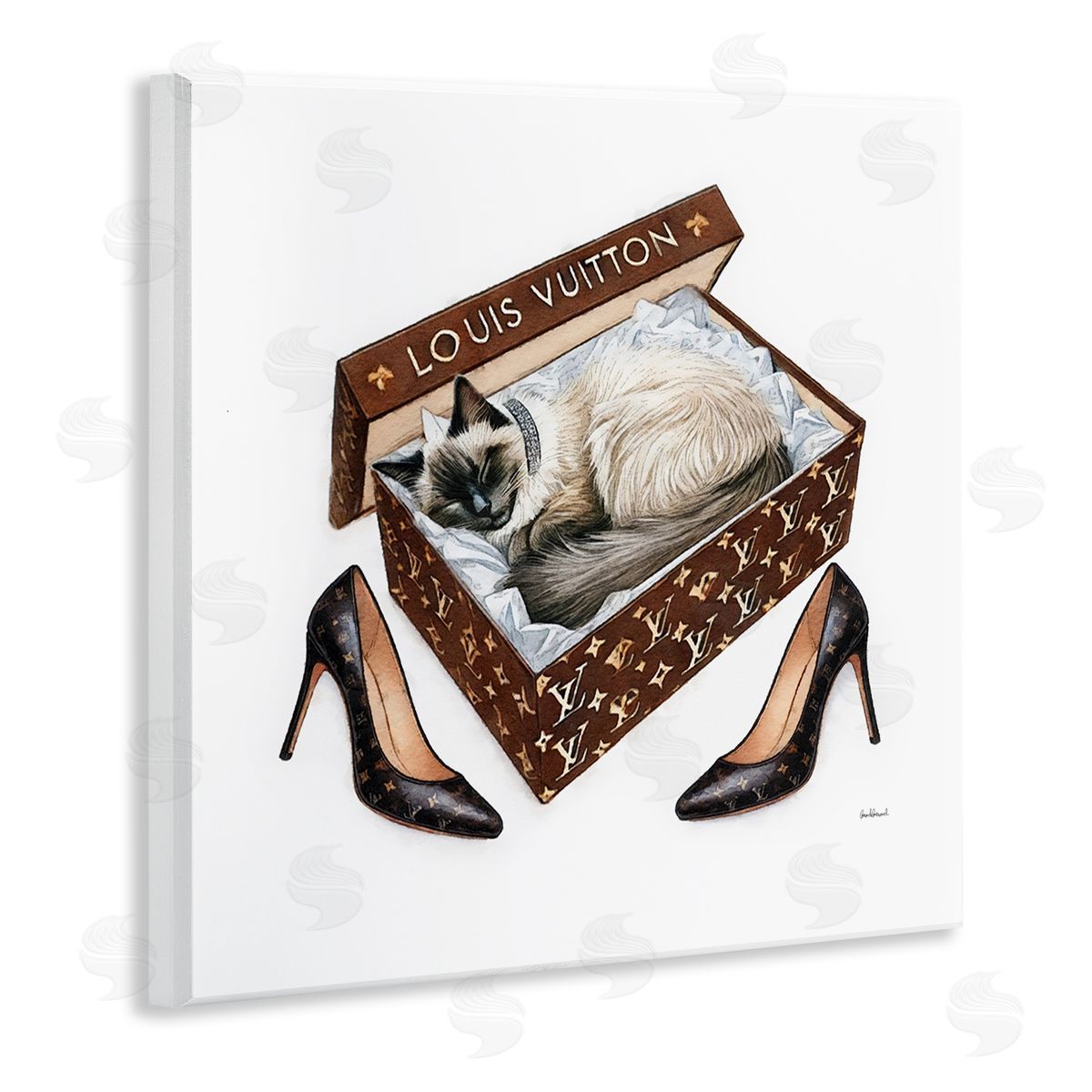 Amanda Greenwood Kitty Sleeping Heels Box Wooden Wall Plaque Art Print