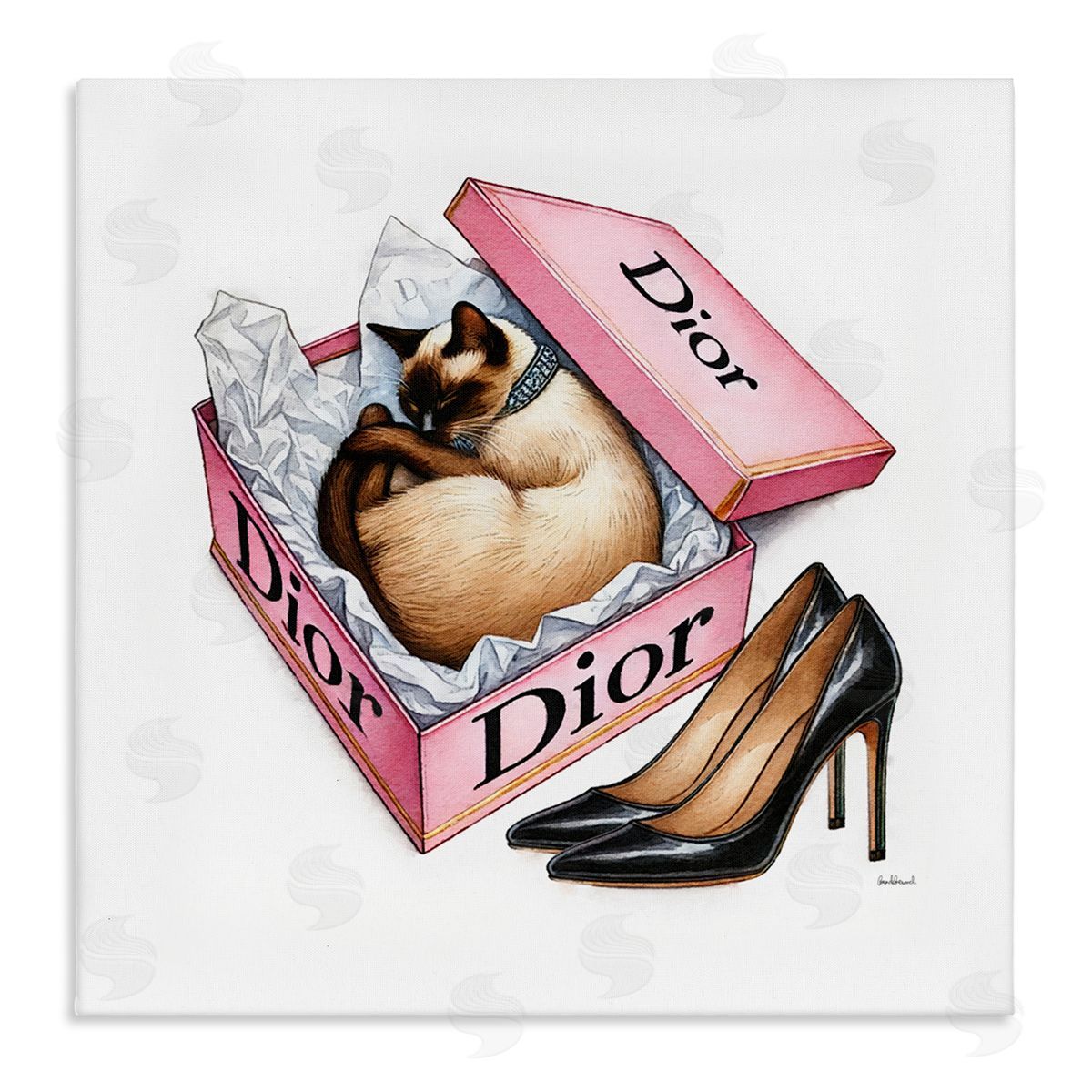 Amanda Greenwood Pink Shoebox with Cat Canvas Wall Art Print