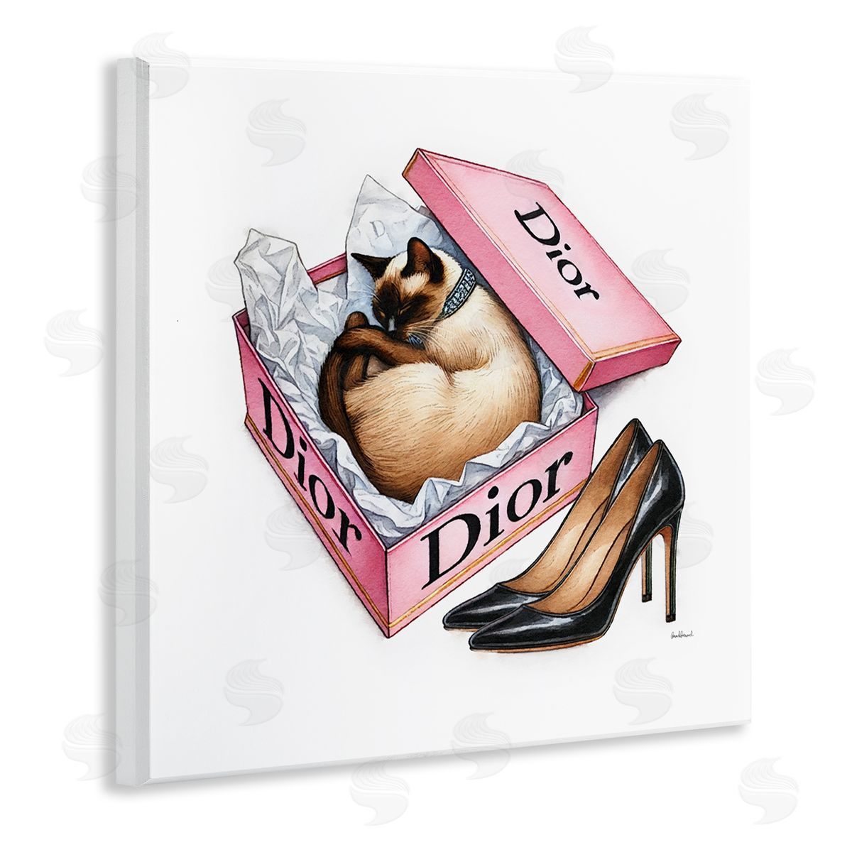 Amanda Greenwood Pink Shoebox with Cat Wooden Wall Plaque Art Print