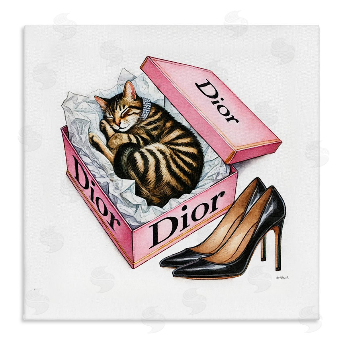 Amanda Greenwood Pink Shoebox with Kitten Canvas Wall Art Print