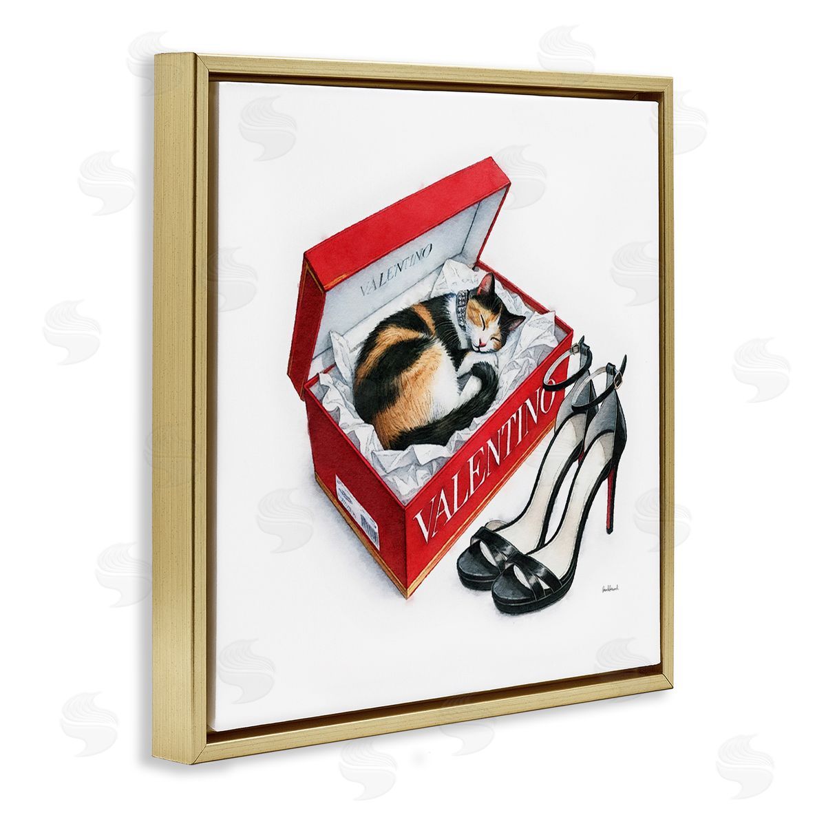 Amanda Greenwood Trendy Cat Shoebox Gold Floating Frame Canvas Wall Art Print