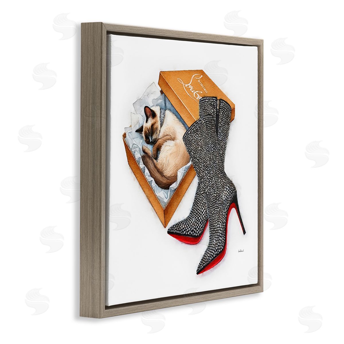 Amanda Greenwood Stylish Shoebox Cat Brown Floating Frame Canvas Wall Art Print
