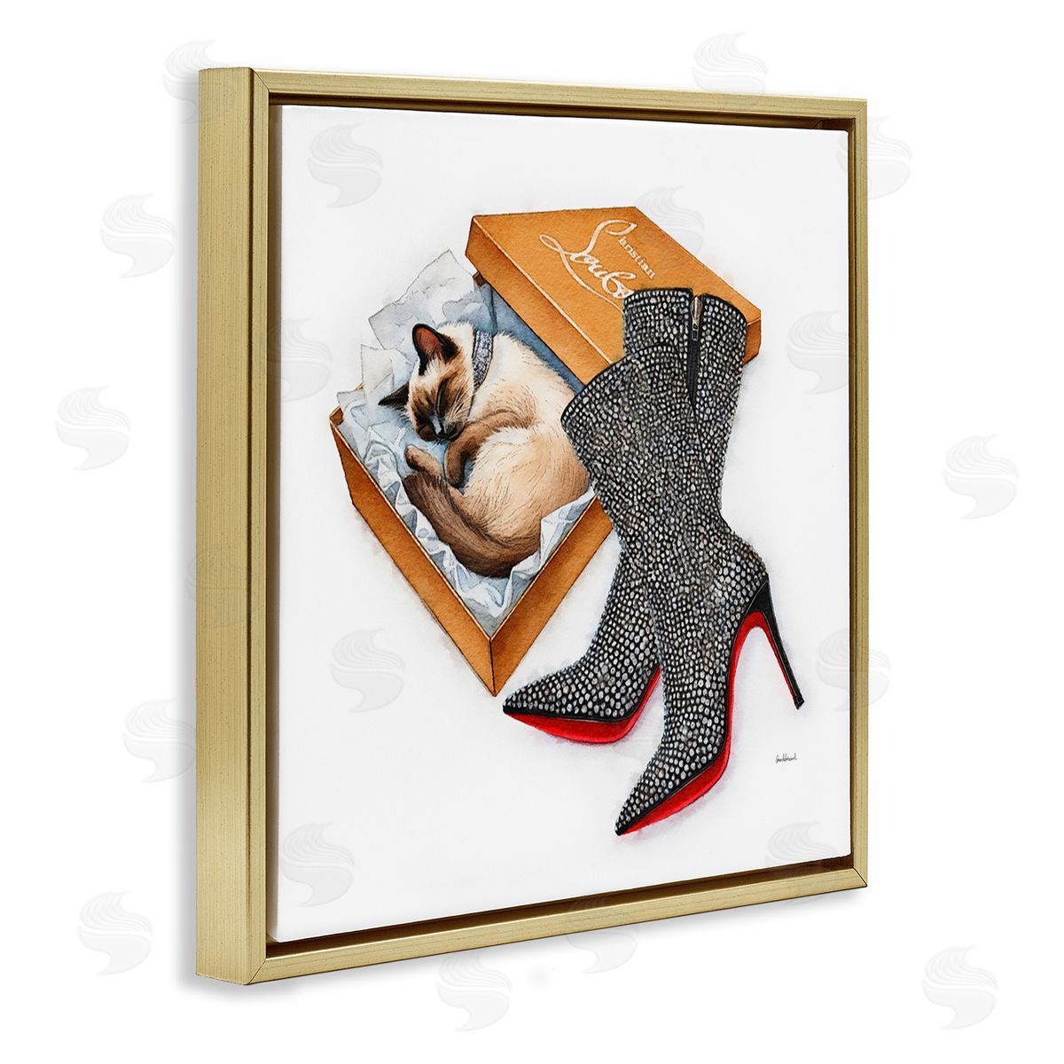 Amanda Greenwood Stylish Shoebox Cat Gold Floating Frame Canvas Wall Art Print