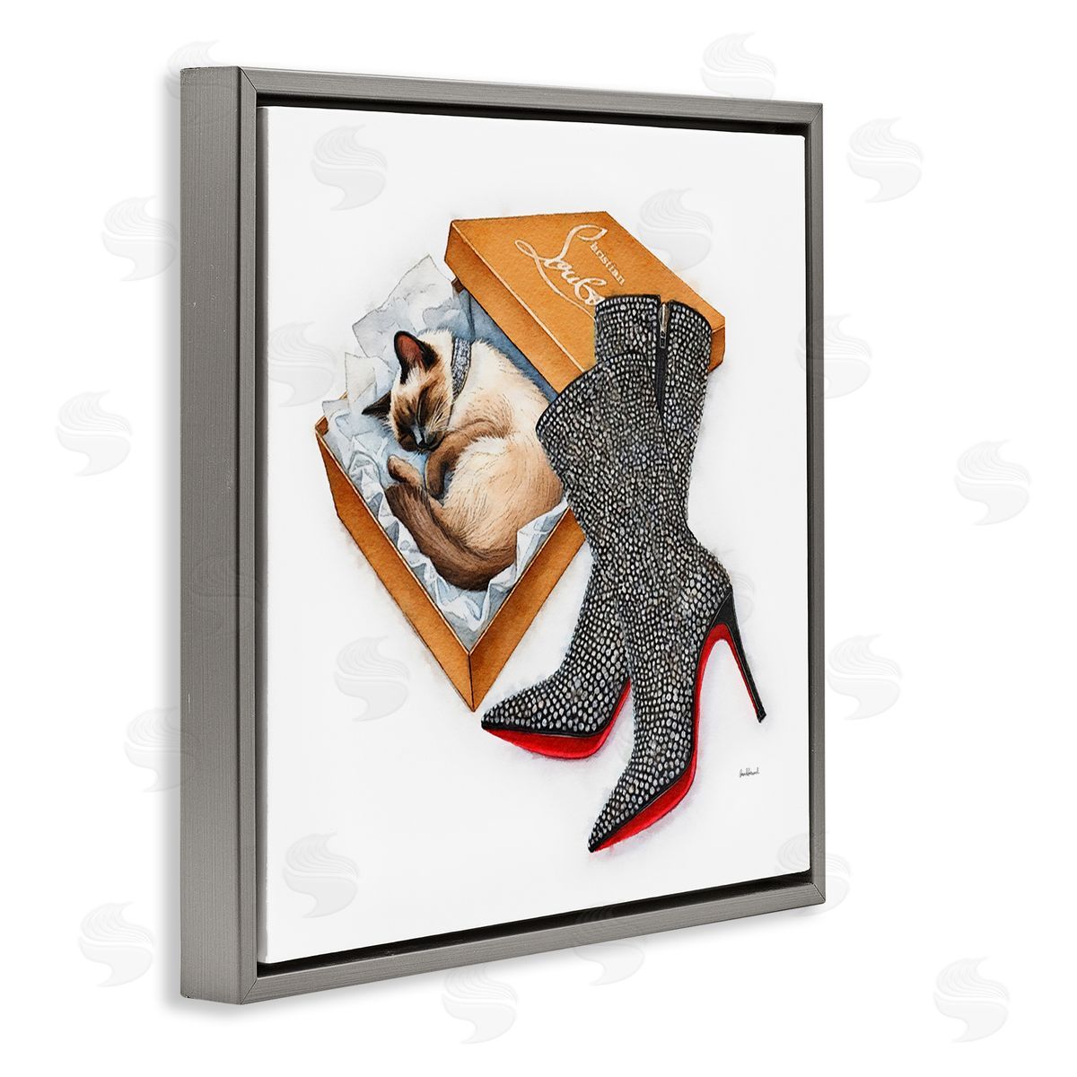 Amanda Greenwood Stylish Shoebox Cat Gray Floating Frame Canvas Wall Art Print