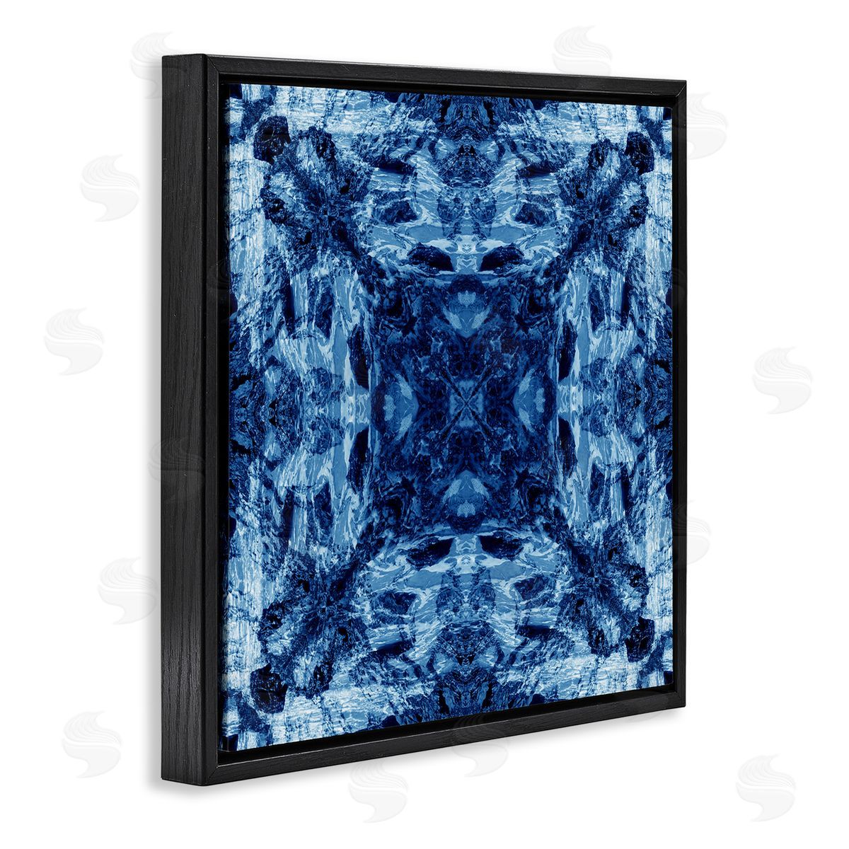 El Perkin Blue Tie Dye Symmetry Black Floating Frame Canvas Wall Art Print