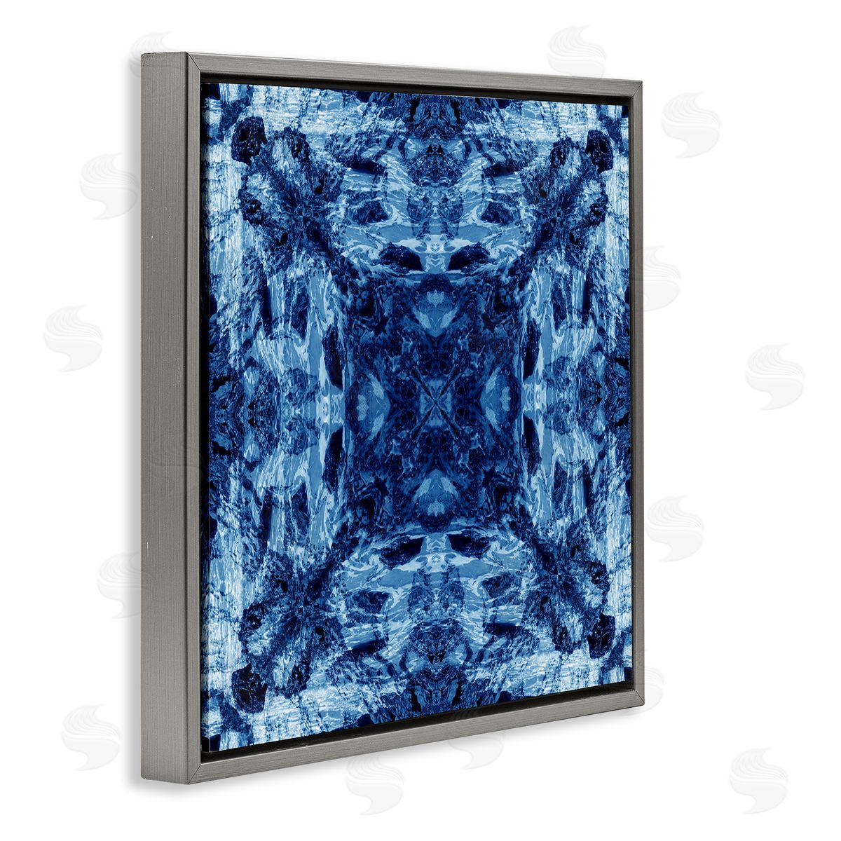 El Perkin Blue Tie Dye Symmetry Gray Floating Frame Canvas Wall Art Print
