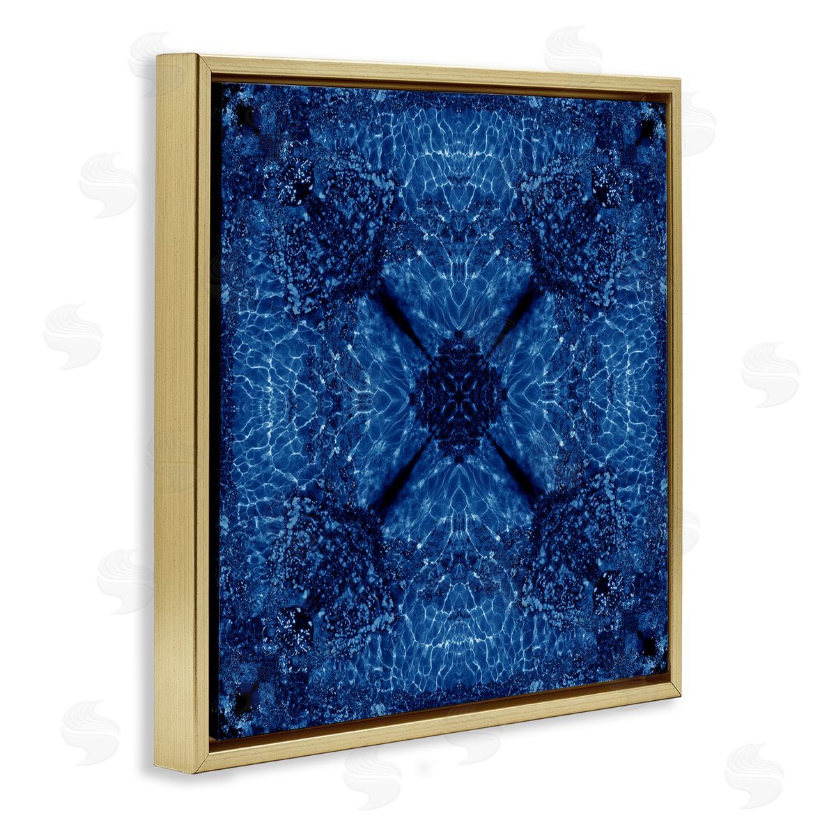 El Perkin Dark Blue Patterned Gold Floating Frame Canvas Wall Art Print