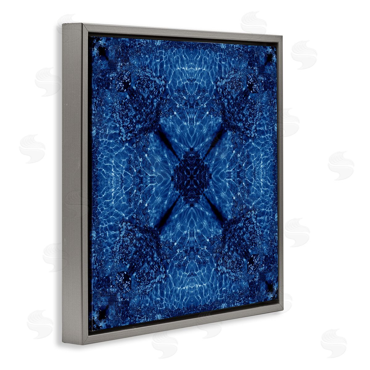 El Perkin Dark Blue Patterned Gray Floating Frame Canvas Wall Art Print