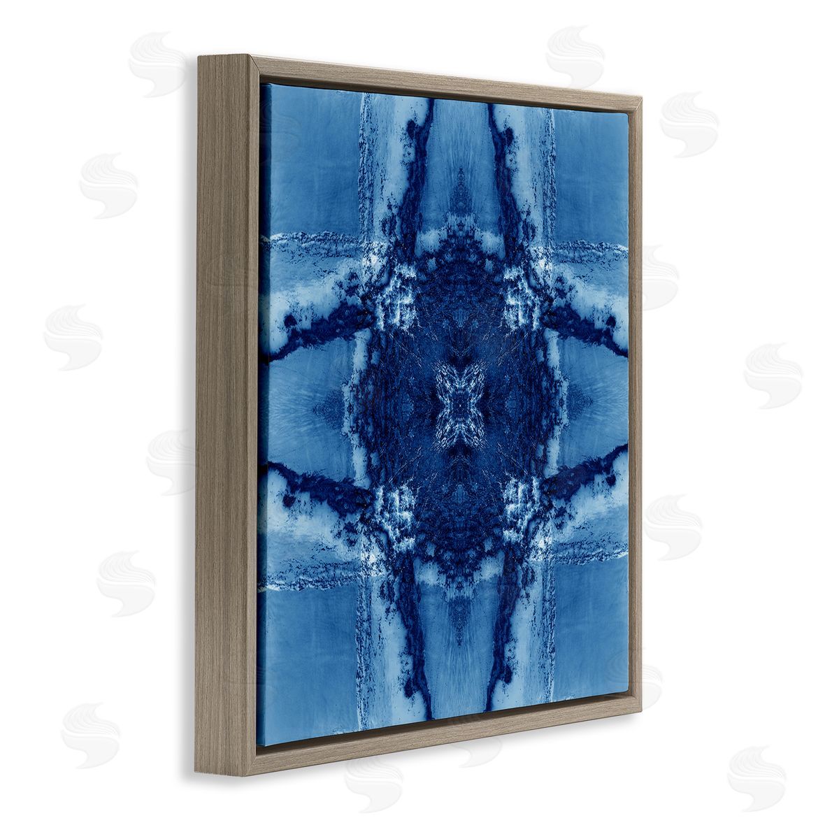 El Perkin Blue Geometric Shapes Brown Floating Frame Canvas Wall Art Print