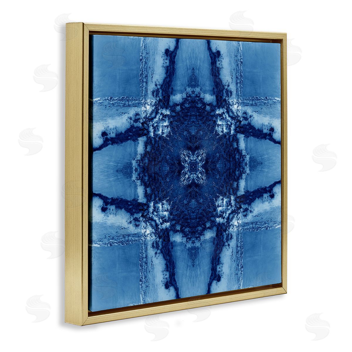 El Perkin Blue Geometric Shapes Gold Floating Frame Canvas Wall Art Print